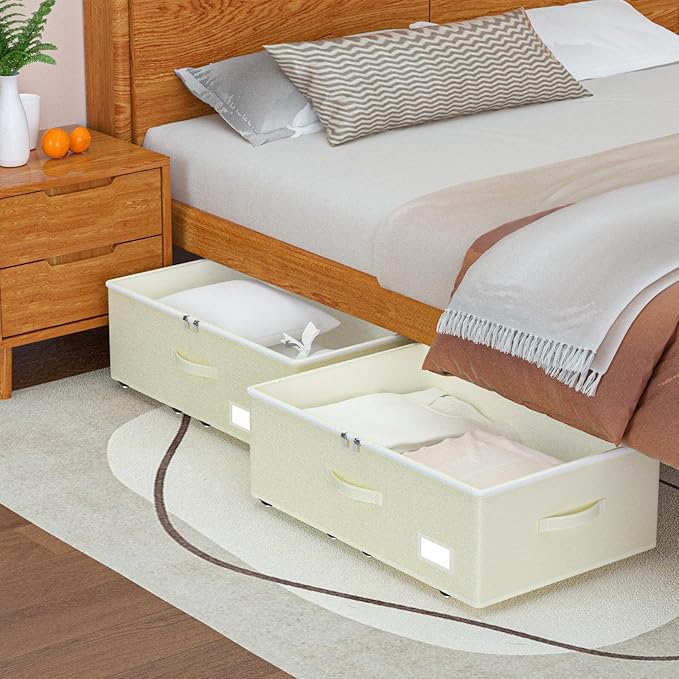 Under Bed Storage with Wheels, No Assemble Required 10 inches height Under Bed Storage bins,Large capacity Rolling Under bed Shoe Storage containers，dorm under bed storage drawers-Ruum Studio Home