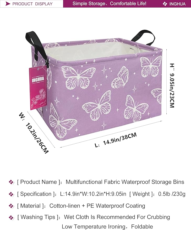 Rectangular Storage Basket Fabric Organizer Bin for Toys,Books,Clothes,Gifts,Pets-Perfect for Home,Office,Nursery,Dorm,Shelf(Rec-butterfly )-Ruum Studio Home