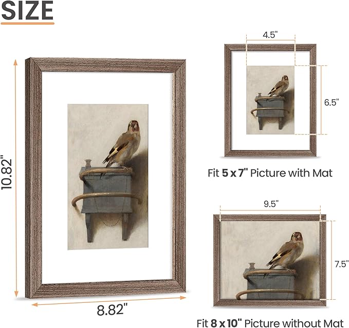 upsimples 8x10 Picture Frame, Natural Solid Wooden Picture Frames, Display 5x7 with Mat or 8 x 10 Without Mat, Wall or Tabletop, 1 Pack, Brown-Ruum Studio Home
