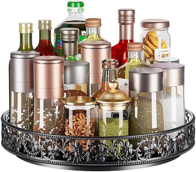 Lazy Susan Turntable Organizer, 13 inch Large Rotating Spice Rack Lazy Susan for Dining Table Top Cabinet Countertop Pantry Kitchen Cupboard Bathroom Black-Ruum Studio Home