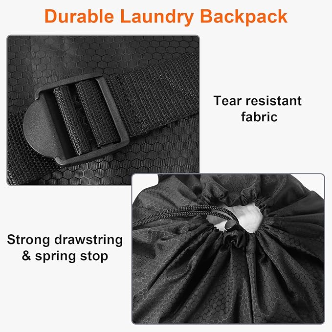 Femuar Laundry Bag Backpack Durable Laundry Bag with Shoulder Straps and Mesh Pockets Portable Laundry Dirty Clothes Hamper Bag for College Dorm (Black)-Ruum Studio Home