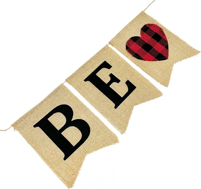 Valentine’s Day Party Decorations Be Mine Felt Sign Burlap Pennant Banner Flag Heart with Black Red Buffalo Plaid Fabric Ribbon for Valentine’s Day Wedding Birthday Party Supplies-Ruum Studio Home