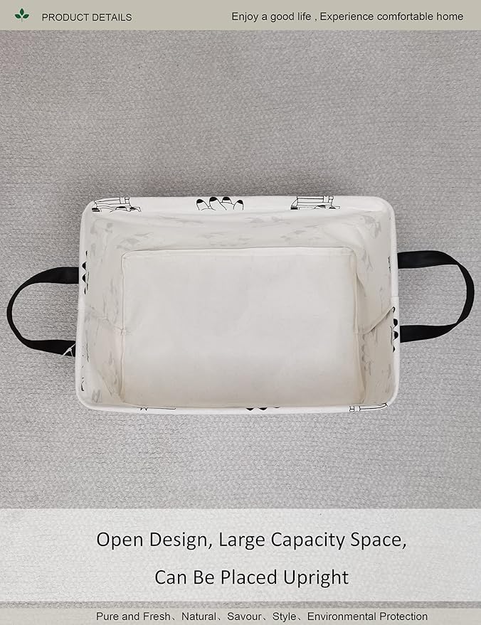 Rectangular Folding Laundry Basket,Canvas Basket,Nersury Hamper,Suitable for Children,Office,Bedroom,Clothes,Toys Storage (REC Cow), 14.9’’L ×10.2’’W×9.05’’H inches-Ruum Studio Home