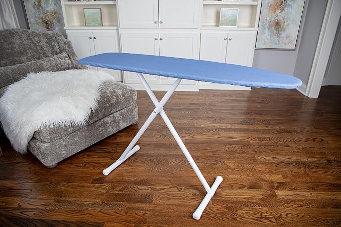 54" Full-Size Adjustable Ironing Board w/Thick Pad Cover, Leg Locking System, Foldable and Collapsible, Heavy-Duty Alloy Steel Construction, Space Saving Design - Blue-Ruum Studio Home