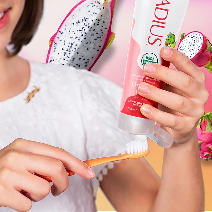 RADIUS USDA Organic Kids Toothpaste 3oz Non Toxic Chemical-Free Gluten-Free Designed to Improve Gum Health for Children's 6 Months and Up - Dragon Fruit - Pack of 3-Ruum Studio Home