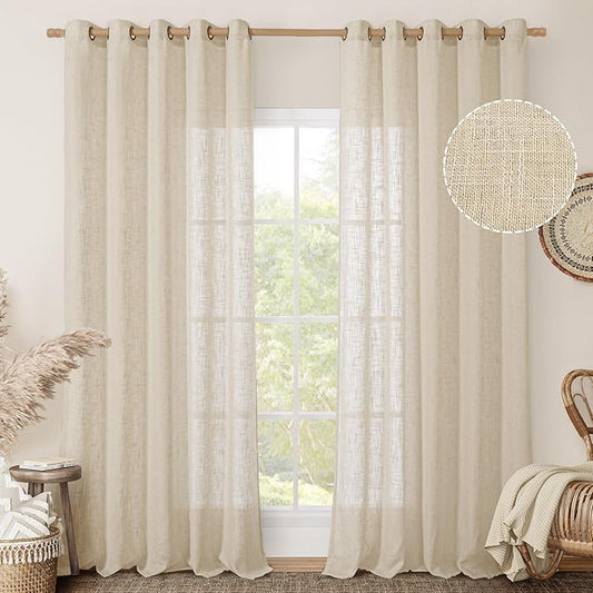 LAMIT Linen Curtains 84 Inches Long for Living Room, Bronze Grommet Light Filtering Window Treatments Semi Sheer Modern Drapes for Bedroom,2 Panels Set 60 x 84 Inch, Linen-Ruum Studio Home