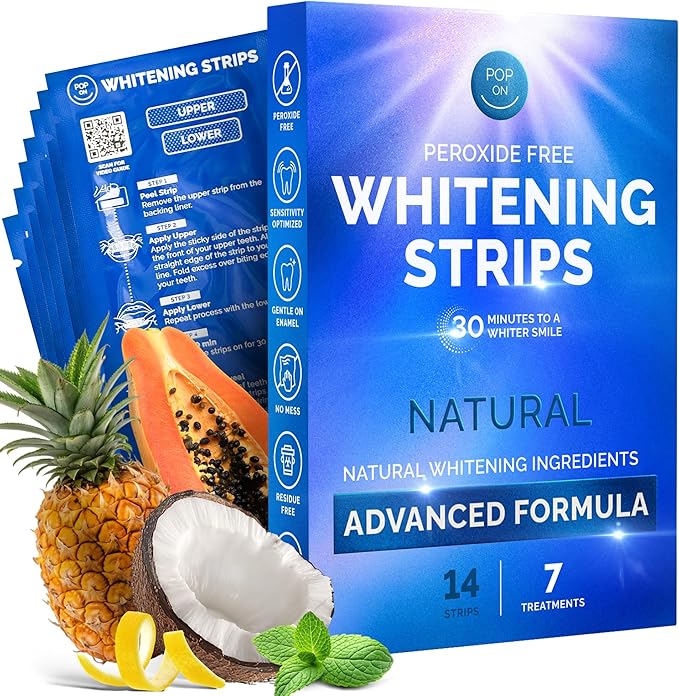Whitening Strips for Sensitive Teeth 7 Treatments, Mint – Enamel Safe, Peroxide-Free Coconut Teeth Whitening Strips with Natural Enzymes – Gentle White Stips for Sensitive Gums & Daily Oral Care-Ruum Studio Home