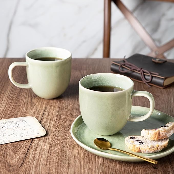 AmorArc 12oz Coffee Mugs, Ceramic Coffee Mugs set of 6 for Man, Woman, Dad, Mom, Modern Coffee Mugs with handle for Latte/Cappuccino/Milk/Cocoa. Dishwasher&Microwave Safe, Olive Green-Ruum Studio Home