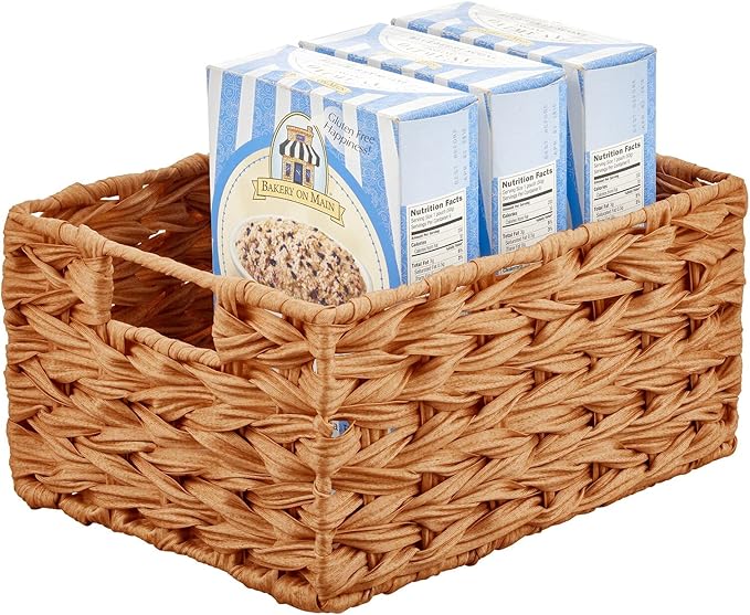 mDesign Woven Farmhouse Kitchen Pantry Food Storage Organizer Basket Bin Box - Container Organization for Cabinets, Cupboards, Shelves, Countertops - Store Potatoes, Onions, Fruit, 6 Pack, Camel Brown-Ruum Studio Home