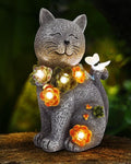Solar Garden Statues Outdoor Decor, 6 LED Cat Flowers Butterfly Figurine Lights, Waterproof for Balcony Patio Porch Lawn Yard Ornament Art - Gift Ideas for Housewarming Gardening Grandma Women-Ruum Studio Home