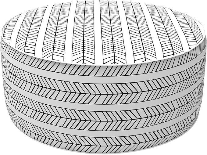 LVTXIII Outdoor/Indoor Inflatable Ottoman, Patio Footrest Stool, Portable Round Ottoman for Patio Garden, Camping or Home, Herringbone Black White-Ruum Studio Home