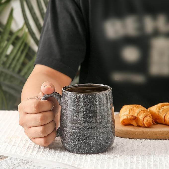 Hasense Ceramic Coffee Mugs - 15 OZ Large Coffee Cups Set of 6 with Handle for Hot Beverages, Porcelain Latte Mugs for Tea, Milk, Cocoa, Cappuccino and Mocha, Microwave and Dishwasher Safe, Grey-Ruum Studio Home