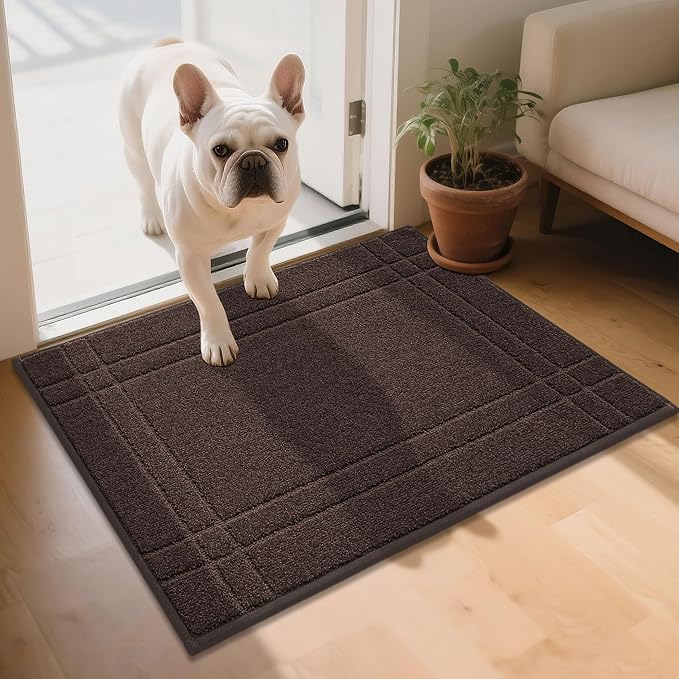 JSEI Entryway Rugs Doormat 24"x36", Non-Slip Dirt Trapper Door Mats Indoor, Washable Absorbent and Stain Resist Welcome Floor Mat for Front Door, Dog Door Mat, Muddy Wet Shoes & Paws, Brown-Ruum Studio Home