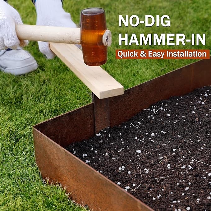 Worth Garden 6 Pack Cor-Ten Steel Landscape Edging w/Rust Patina Finish - 40" L x 8" H Strips - Hammer-in 14-Gauge Metal Corten Edging Border w/ 7 Clips & Gloves - Edge for Lawn Yard (20Ft Total)-Ruum Studio Home