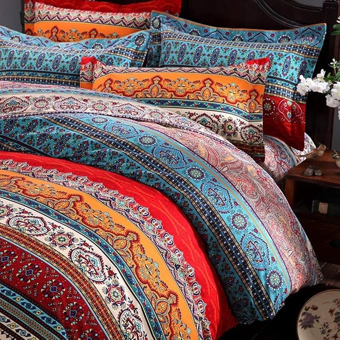 ABREEZE 3Pcs Bohemia Retro Bedding Ethnic Vintage Floral Duvet Cover Boho Bedding 100% Brushed Cotton Bedding Sets Damask Paisley Coloful Mandala Down Comforter Cover,Twin-Ruum Studio Home
