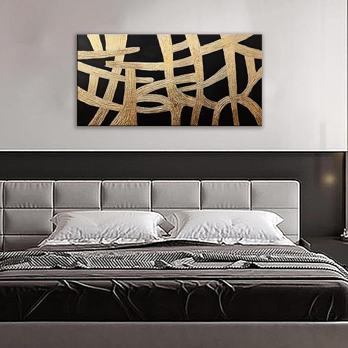 Dimpaga Abstract Canvans Wall Art Paintings Modern Wall art Decor Black And Gold Lines Texture Artwork for Walls Minimalist Wall Art Living Room Decor For Room Bedroom Office Wall Decor 20x40 Inch-Ruum Studio Home