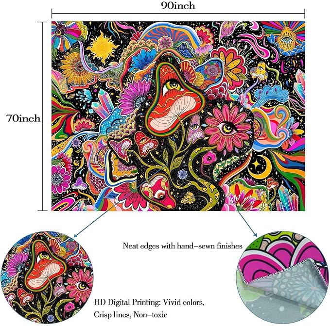 Lunerfex Mushroom Tapestry Pink Flowers Tapestry for Bedroom Aesthetic Tapestries Cute Floral Tapestries Wall Hanging for Bedroom and Living Room Decor Pink Flowers 70×90 Inches-Ruum Studio Home