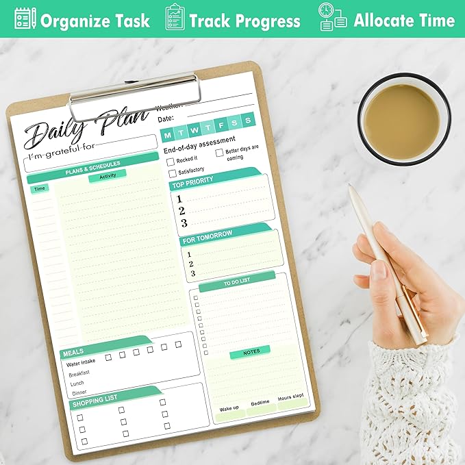 Daily Plan Notepad, 52 Sheets 8.5" X 11.5" Daily for To-Do Lists, Habit Tracking, Academic Scheduling, and Productivity Goals - Perfect for Work, Home, and Office Organization - Turquoise Style-Ruum Studio Home