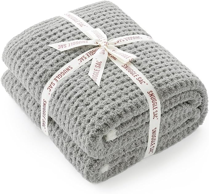 Snuggle Sac Ultra Soft Waffle Throw Blanket for Couch Bed Sofa 50x60 inches, Reversible Grey Blanket Microfiber Fluffy Fuzzy Cozy Knit Throws for Women Mothers Birthday Gifts-Ruum Studio Home