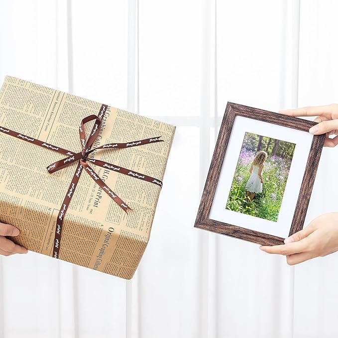 Vittanly 6x8 Picture Frames Set of 9, Shatter Resistant Plexiglass, Display 4x6 Pictures with Mat or 6x8 without Mat, Photo Frames for Wall or Tabletop, Engineered Wood, Brown-Ruum Studio Home