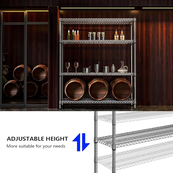 1760 LBs 4 Tier Storage Rack Metal Wire Shelving Unit, Storage Standing Shelf Organizer for Laundry Bathroom Kitchen Pantry Garage Utility Room, Chrome 17.7" D x 59.1" W x 70.4" H-Ruum Studio Home