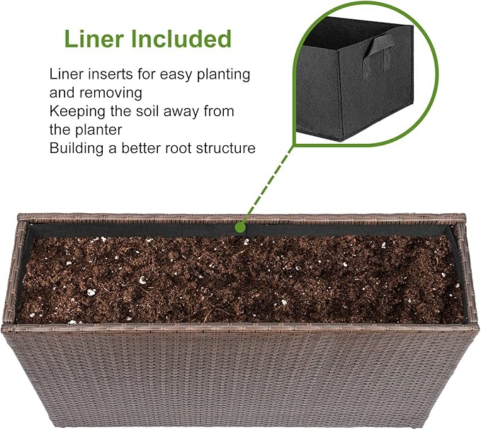 LEWIS&WAYNE Large Rectangular Block Planter Box Handmade Wicker Tall Planters for Outdoor Plants with Removable Liners Modern Planter for Indoor Outdoor Patio Deck - Brown, 38''x11''x30''-Ruum Studio Home