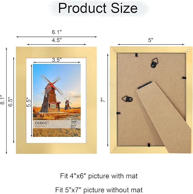 5x7 Picture Frame Set of 4, 5 x 7 Wood Photo Frames with Mat for 4x6, Wooden Frame with Real Glass Cover for Wall and Tabletop Display,Gold-Ruum Studio Home