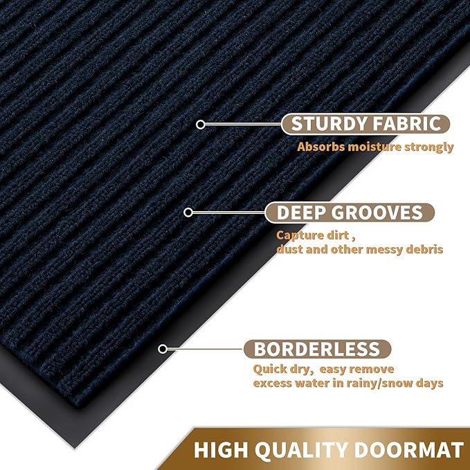 Yimobra Front Door Mat Outdoor Indoor Entrance, 100% Waterproof All-Season All Weather Doormat, Welcome Matt Outside Entry, Non Slip, Low Profile, Heavy Duty Patio Porch Floor Mats,29.5 x 17,Navy Blue-Ruum Studio Home