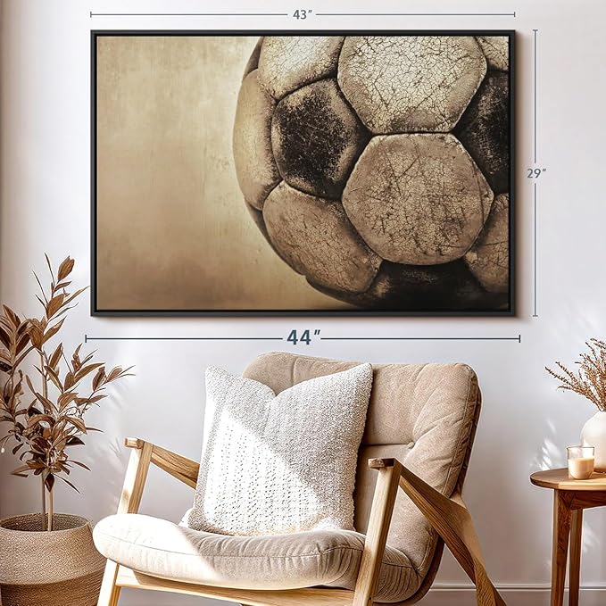 Elephant Stock Worn Soccer Ball Wall Art - Horizontal Framed Canvas - 1-Piece Living Room Wall Decor - Photography sports Canvas Print - Brown and Gray Decor for Wall - 43" X 29"-Ruum Studio Home