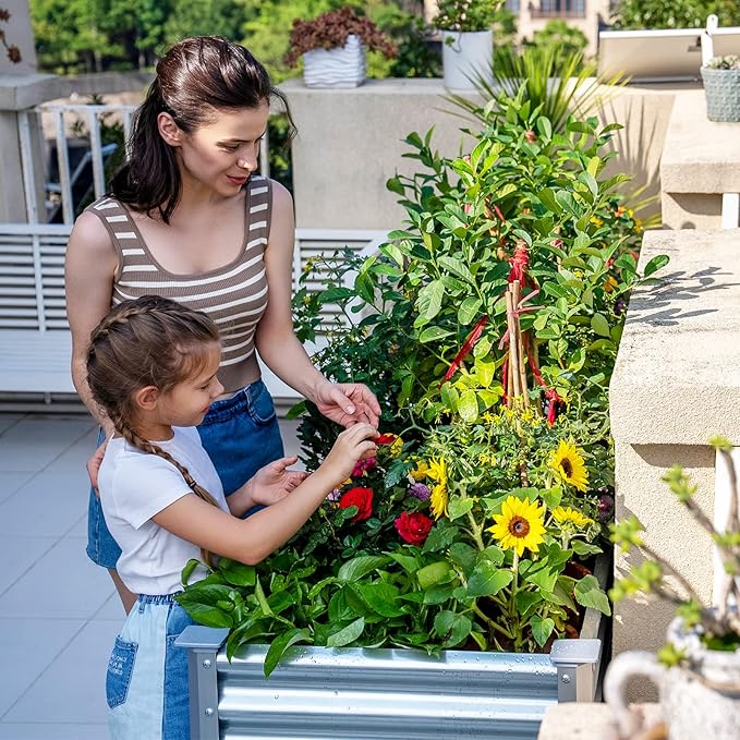 Land Guard Galvanized Raised Garden Bed with Legs, 48×24×32in Large Metal Elevated Raised Planter Box with Drainage Holes for Backyard, Patio, Balcony, 400lb Capacity-Ruum Studio Home