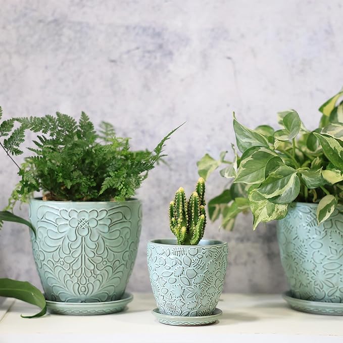 Succulent Planter for Indoor Plants, 4 Inch Small Ceramic Plant Pot with Drainage Holes and Saucers, Flower Pots for herb - Set of 4-Ruum Studio Home