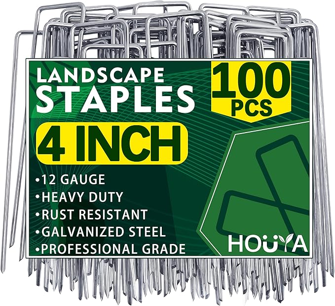 100 Pack Landscape Staples 4 Inch 12 Gauge Garden Stakes Galvanized Garden Staples Pins Anti-Rust Ground Stakes for Weed Barrier, Irrigation Tubing, Yard Lawn, Landscape Fabric-Ruum Studio Home