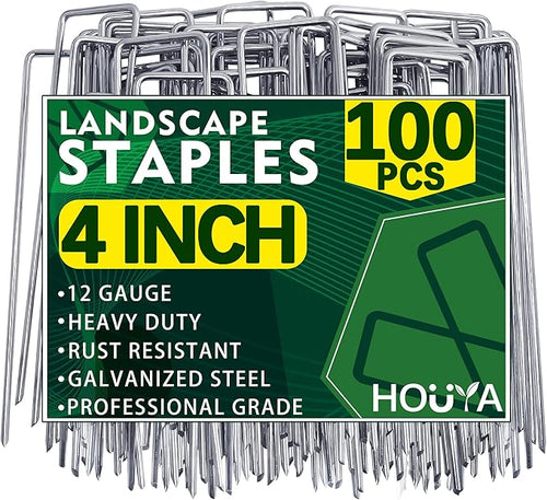 100 Pack Landscape Staples 4 Inch 12 Gauge Garden Stakes Galvanized Garden Staples Pins Anti-Rust Ground Stakes for Weed Barrier, Irrigation Tubing, Yard Lawn, Landscape Fabric-Ruum Studio Home