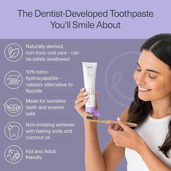Elims Nano Hydroxyapatite Toothpaste – Fluoride-Free, Xylitol Remineralizing, Whitening Toothpaste for Sensitive Teeth, SLS-Free, Lavender Vanilla Mint Favlor for Adults & Kids, 4oz-Ruum Studio Home