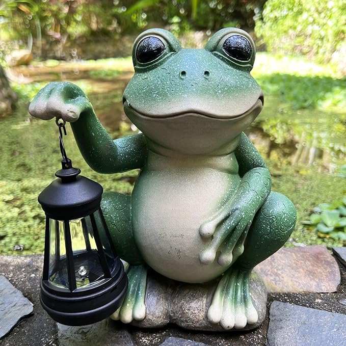YODY Solar Garden Statues Outdoor Decor- Yard Decorations for Patio, Balcony, Backyard, Lawn Ornaments - Frog Figurines with LED Light- Unique Birthday House Warming Gifts for Women, Mom, Dad-Ruum Studio Home