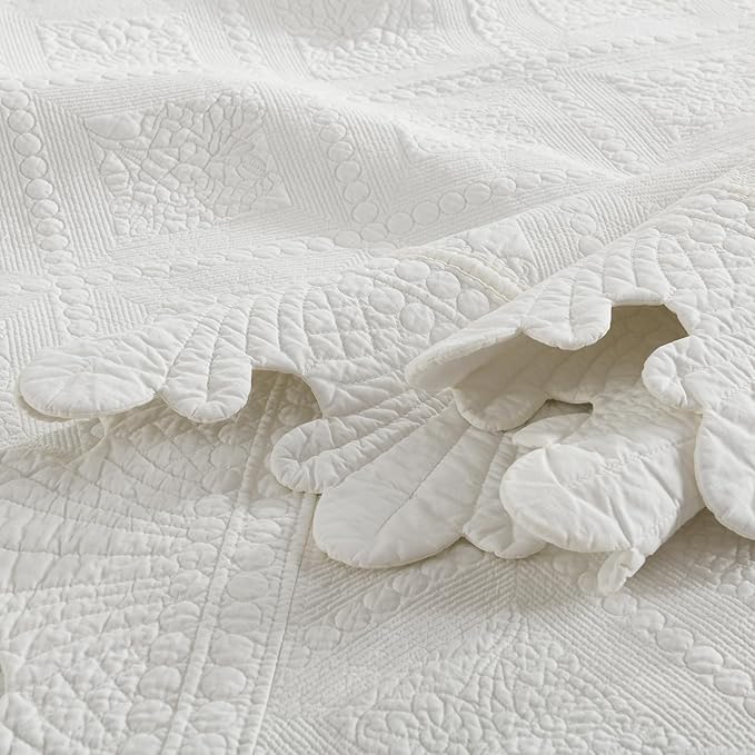 MarCielo 3-Piece 100% Cotton Oversized Bedspread Lightweight Quilt Coverlet Embroidery Farmhouse Bedding Set (TK White, Oversized Queen (100"x106"))-Ruum Studio Home