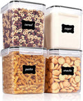 Vtopmart Food Storage Containers 2.5L / 84.5oz, 4 Pieces BPA Free Plastic Airtight Canister for Flour, Sugar, Baking Supplies, with 4 Measuring Cups and 24 Labels, Black-Ruum Studio Home
