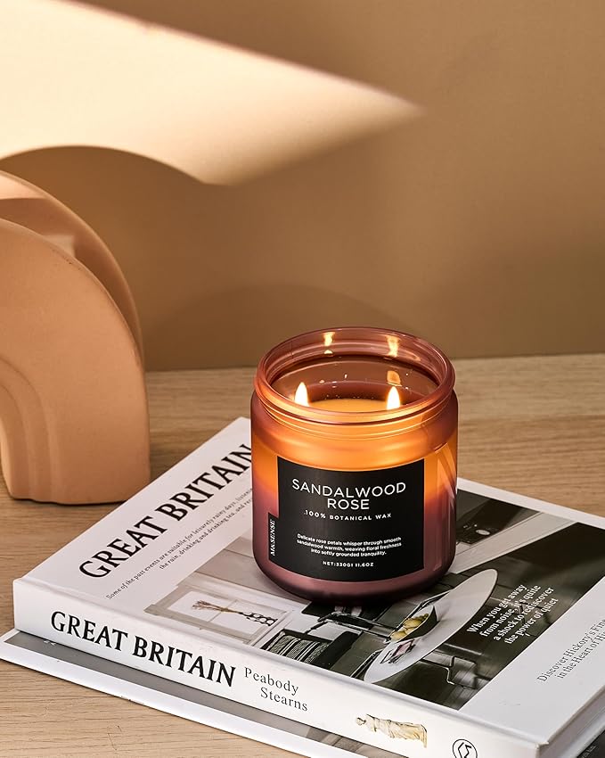 M&SENSE Sandalwood Rose Scented Candle - 11.6oz Natural Soy Wax Non Toxic 70-Hour Burn Long Lasting Candle, 2-Wick Strong Scent for Home - Slow-Burning Housewarming Gift for Men & Women-Ruum Studio Home