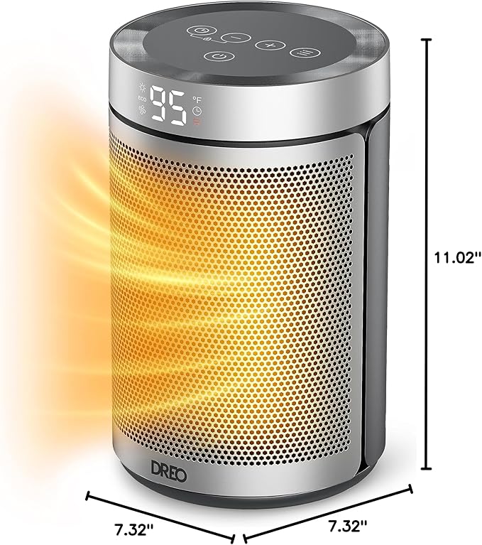 Dreo Space Heater, Portable Electric Heaters for Indoor Use with Thermostat, 1-12H Timer, Eco and Fan Mode, 1500W PTC Ceramic Safety Heat for Office Bedroom Home, With Remote, Silver-Ruum Studio Home