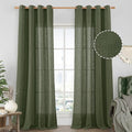 LAMIT Olive Green Linen Sheer Curtains 95 inch for Living Room 2 Panels, Soft Thick Light Filtering Boho Window Textured Christmas Drapes with Bronze Grommet for Bedroom Farmhouse, 52 x 95 Inch-Ruum Studio Home