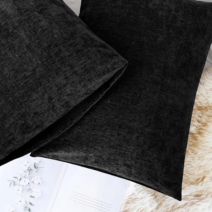 CaliTime Throw Pillow Covers Decorative 20 X 26 Inches Pack of 2 Cozy Chenille Standard Pillow Shams Cases for Couch Sofa Bed Living Room Home Black-Ruum Studio Home