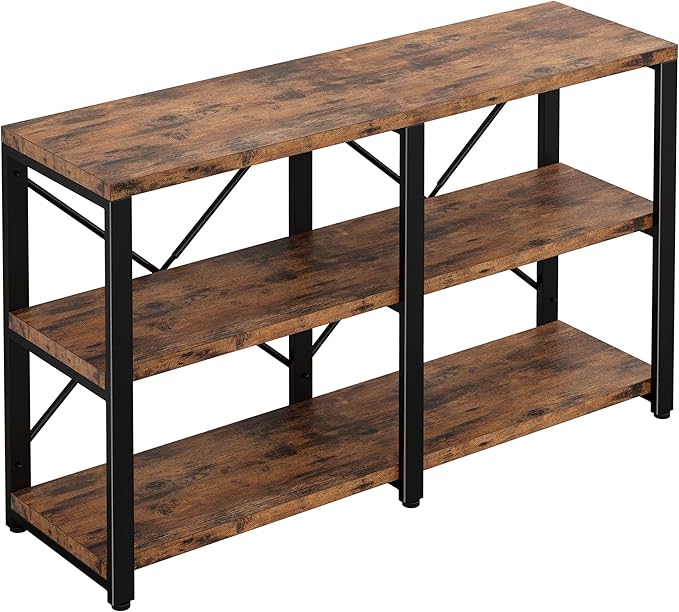 IRONCK Rustic Entryway Console Table, Long Hallway Table 47 in 3-Tier, TV Stand Entertainment Center Media Stand for Living Room, Industrial Style, Vintage Brown-Ruum Studio Home