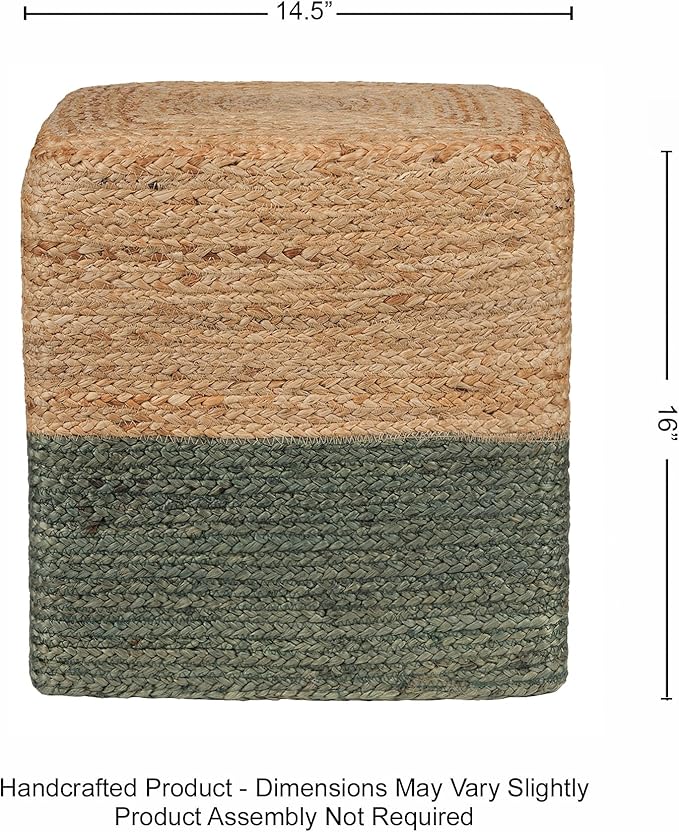 REDEARTH · Cube Pouf Foot Stool Ottoman - Jute Braided Pouffe Poof Accent Sitting Footrest for The Living Room, Bedroom, Nursery, Patio, Lounge & Other Rooms (14.5”x14.5”x16”; Natural Olive)-Ruum Studio Home