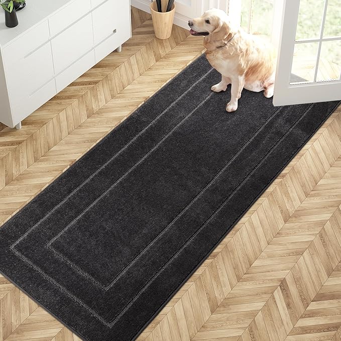 PURRUGS Dirt Trapping Door Mat 32" x 70", Non-Slip/Skid Machine Washable Entryway Rug, Dog Doormat, Super Absorbent Welcome Mat for Muddy Wet Shoes and Paws, Charcoal-Ruum Studio Home