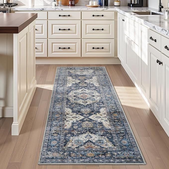 AMOAMI-2X3 Small Rug-Washable Rugs Entryway Mat Indoor-Soft Vintage Non Slip Rugs for Kitchen Laundry Room Bathroom Blue Decorative Accent Rug for in Front of Sink 24 Inch x36 Inch-Ruum Studio Home