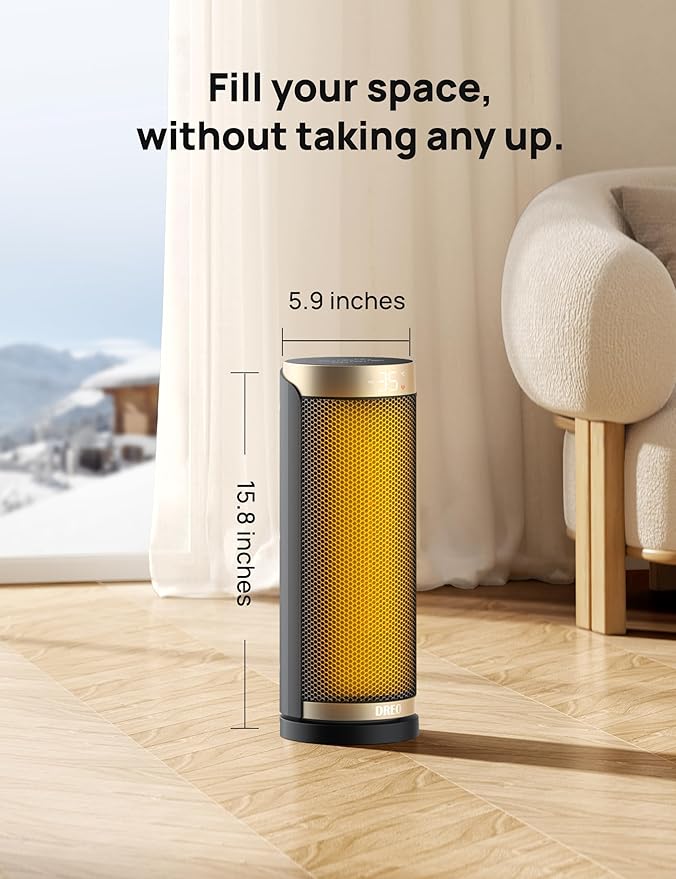 Dreo Space Heater, 1500W Electric Heaters for Indoor Use with Thermostat, 70° Oscillation, 8 Safety Protections, 5 Modes, Remote, 12H Timer, Quiet Portable Heater for Office, Bedroom, Large Room-Ruum Studio Home