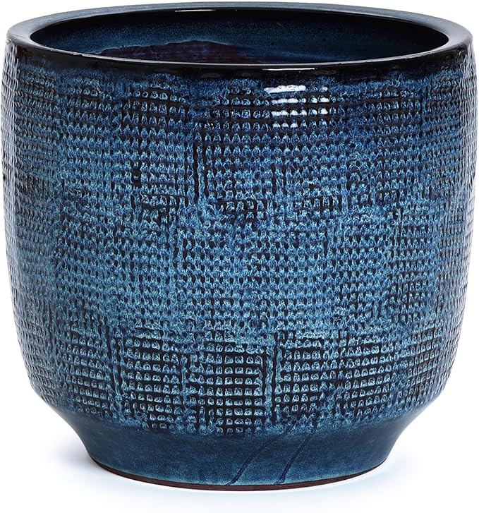 LuxenHome 15.5" Dia Large Ceramic Pots for Plants, Ocean Blue Glazed Planters for Outdoor Plants, Round Indoor Flower Pots with Drainage Hole and Rubber Plug for Home Garden Patio-Ruum Studio Home