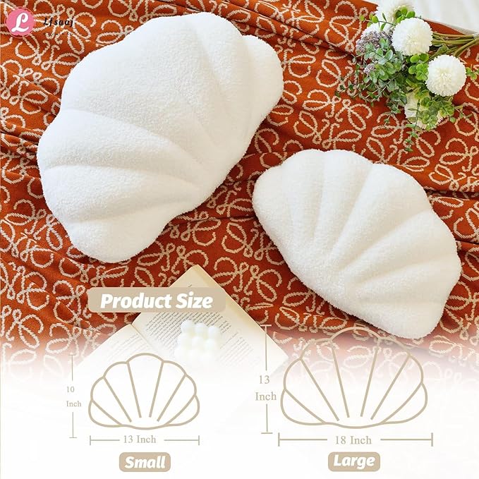 Seashell Throw Pillows, Shell Shaped Throw Pillows, 18 Inch Soft Home Decorative Pillow Plush Cushion for Bed Couch Living Sofa Room Decor Accent Throw Pillow (Ivory 18Inch)-Ruum Studio Home
