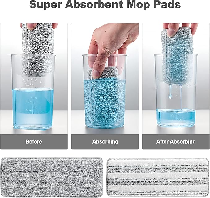 JOYMOOP Flat Mop Pads, Microfiber Mop Cleaning Pads, Washable Pads, Pads Replacement for JOYMOOP Flat Mop or Mop Bucket Set, Pack of 4 Refills 13inch - Grey and Stripe-Ruum Studio Home