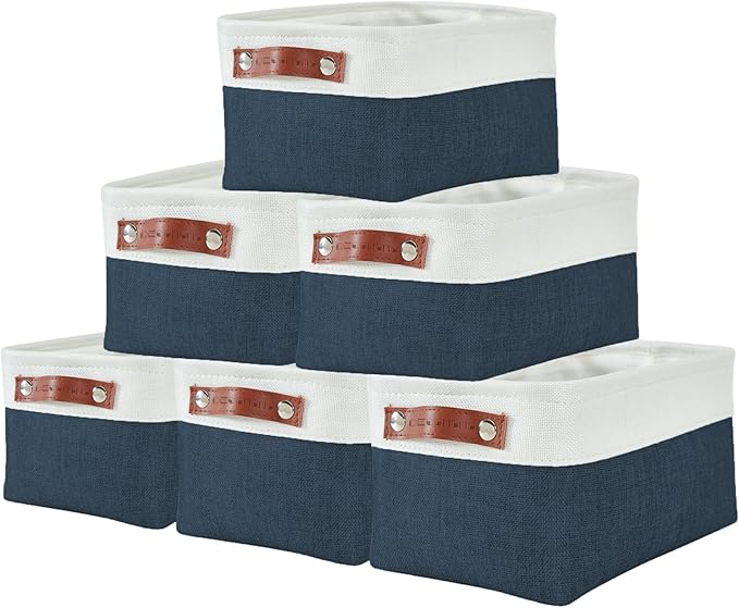 DECOMOMO Small Storage Basket, Closet Storage Bins, Baskets for Organizing Shelves (Navy Blue & White, Small - 6 Pack)-Ruum Studio Home